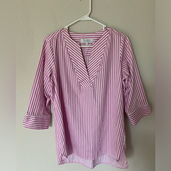Foxcroft for Appleseed’s Sophia Stretch No Iron Stripe Popover Shirt - Picture 4 of 9
